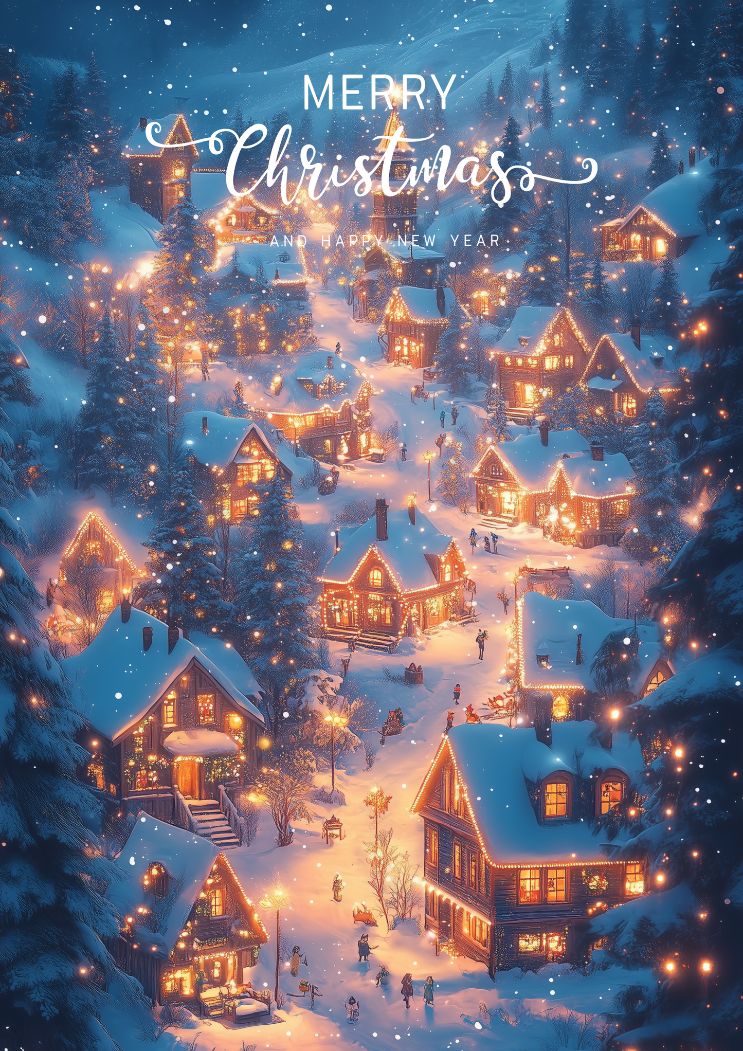 Set of digital Christmas postcards with winter landscapes