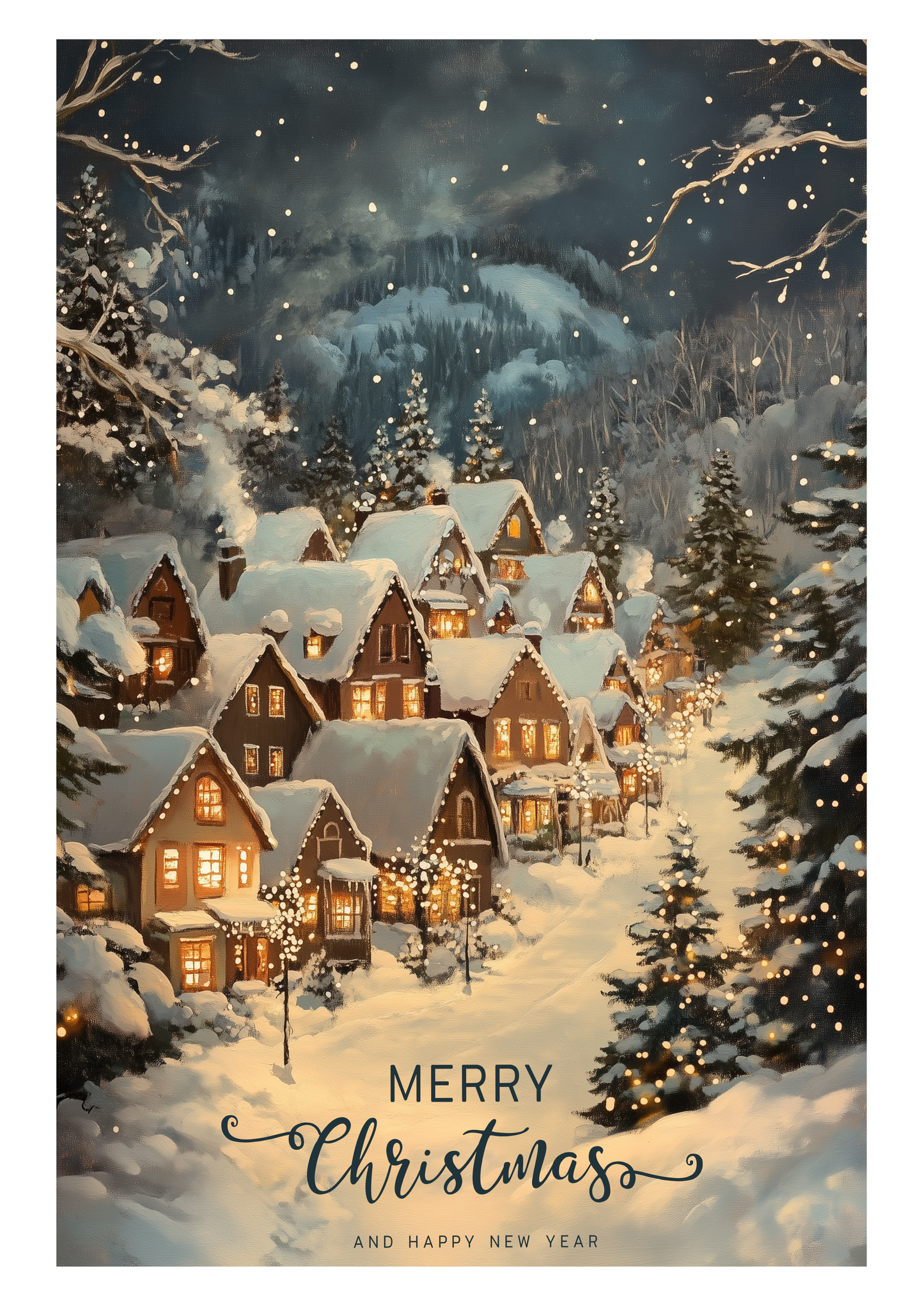 Set of digital Christmas postcards with winter landscapes