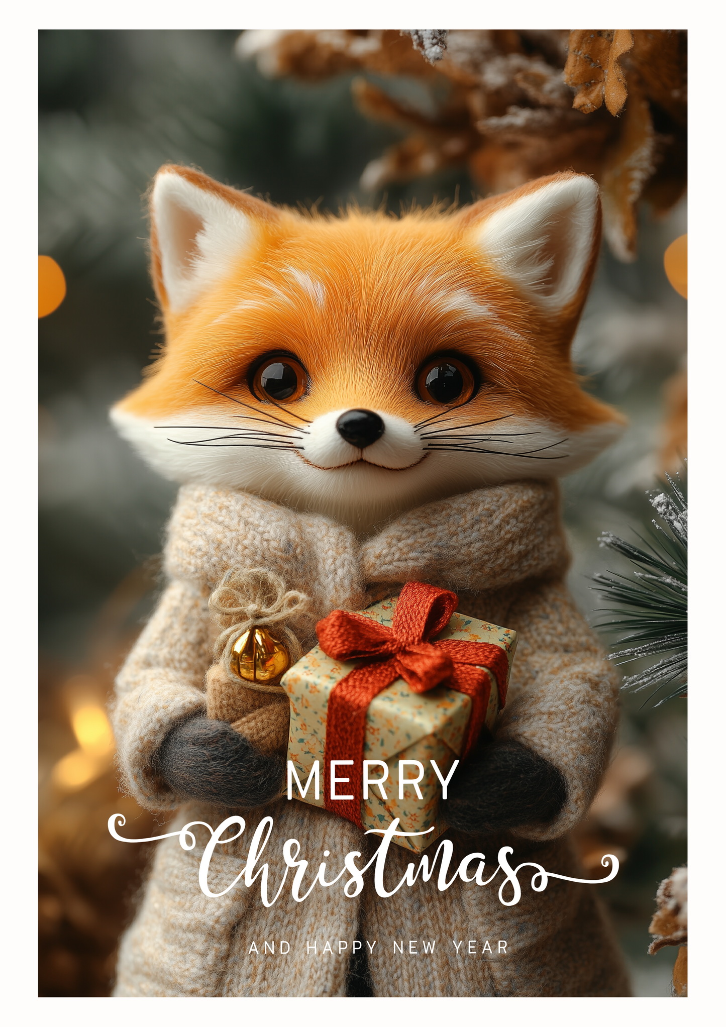 Set of digital Christmas postcards with cute foxes