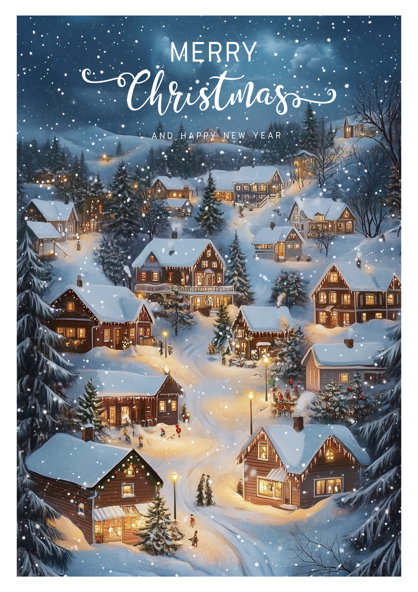 Set of digital Christmas postcards with winter landscapes