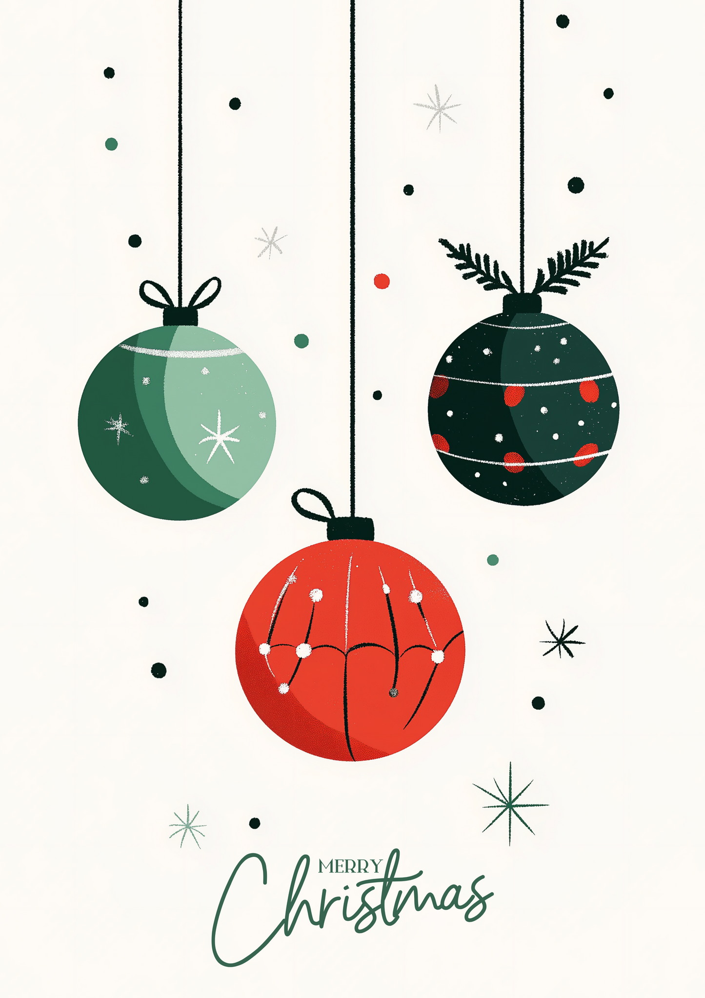 Set of digital Christmas postcards with Christmas trees and balls