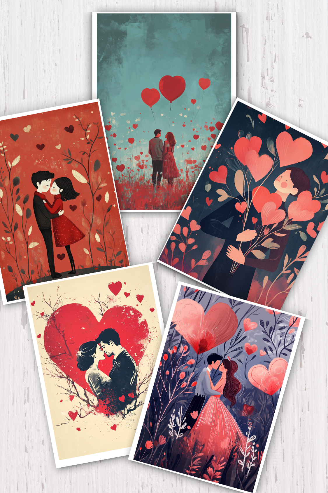 Set of digital Valentine's Day postcards