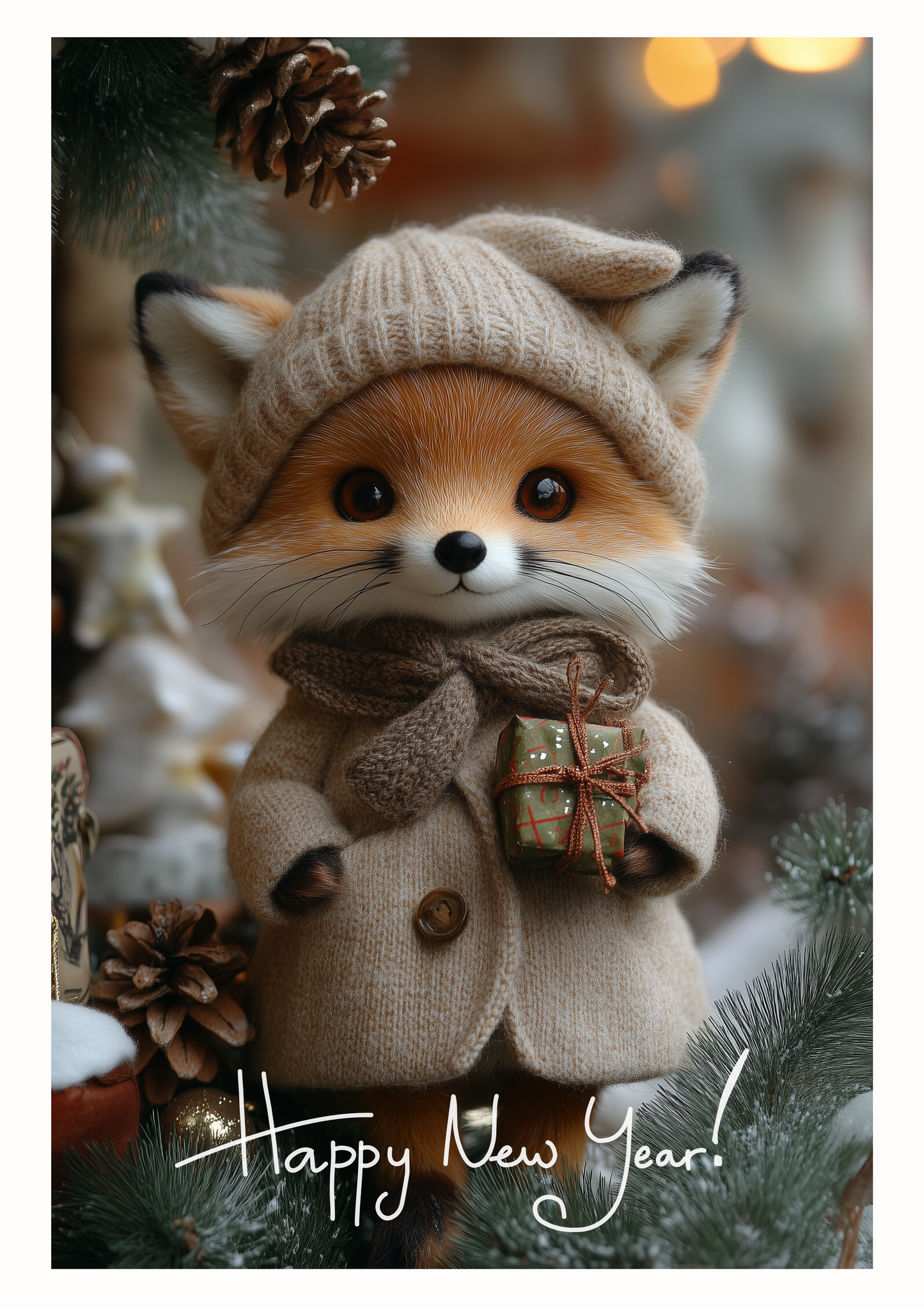 Set of digital Christmas postcards with cute foxes