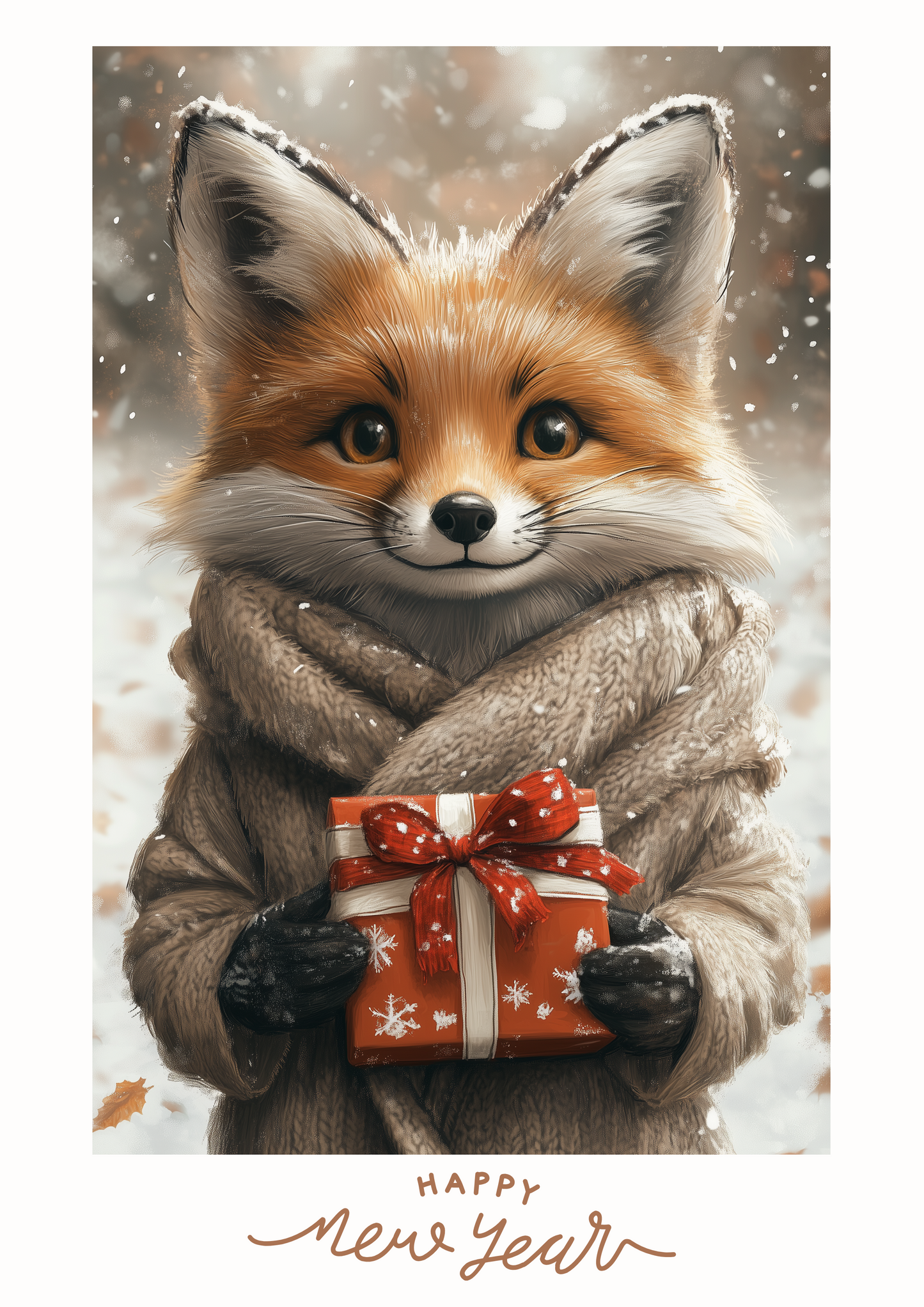 Set of digital Christmas postcards with cute foxes