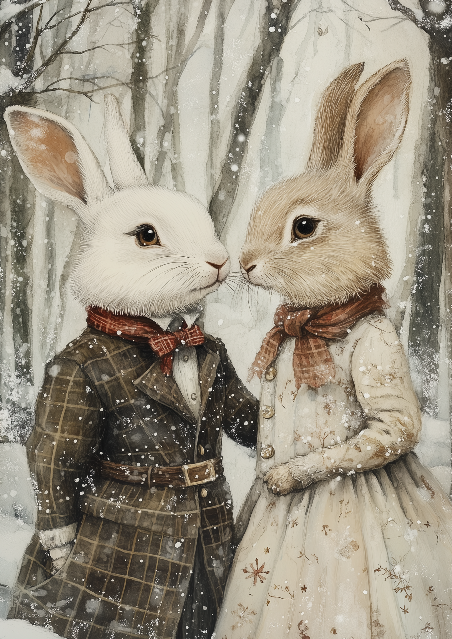 Set of digital Christmas postcards with cute bunnies