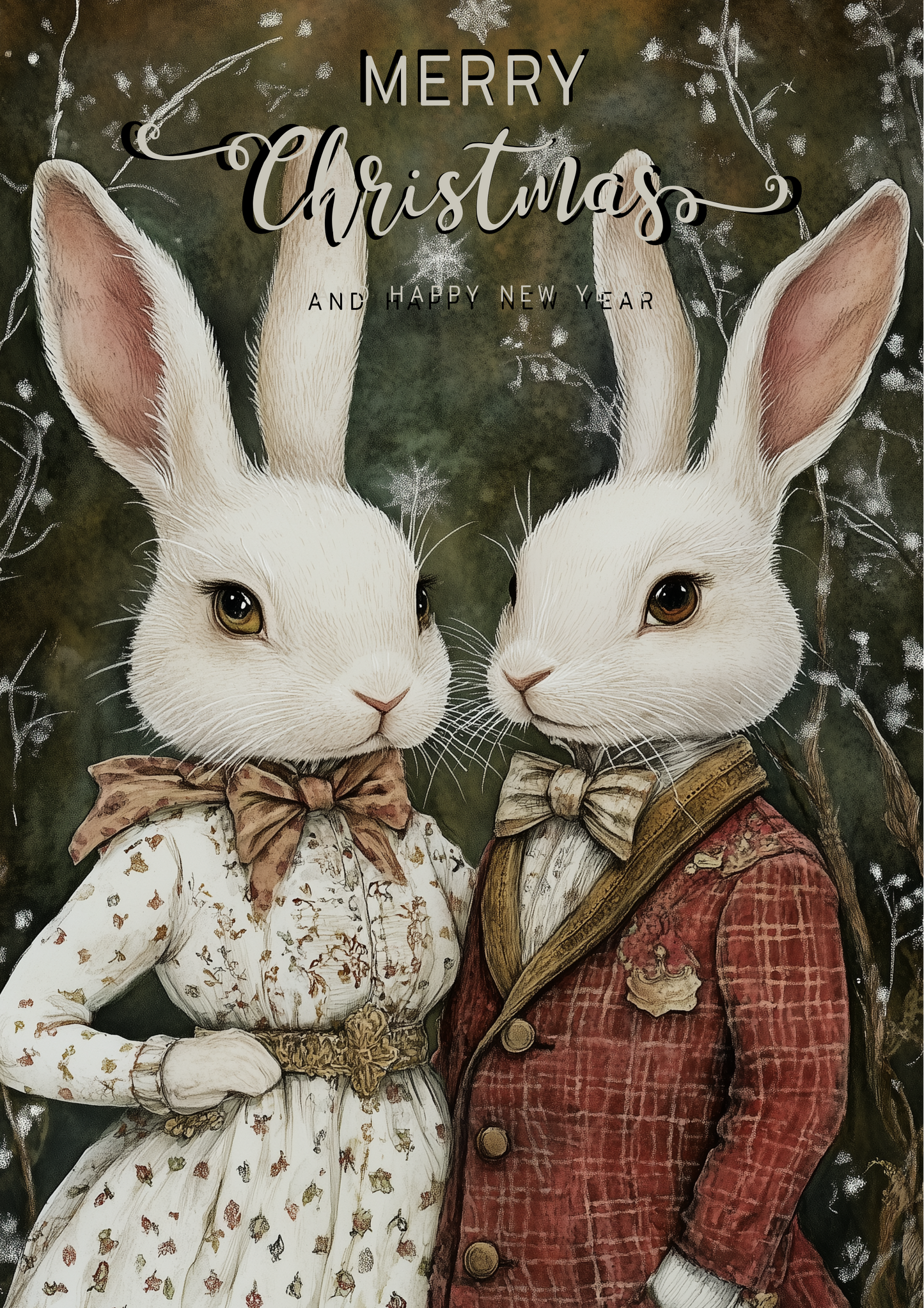 Set of digital Christmas postcards with cute bunnies