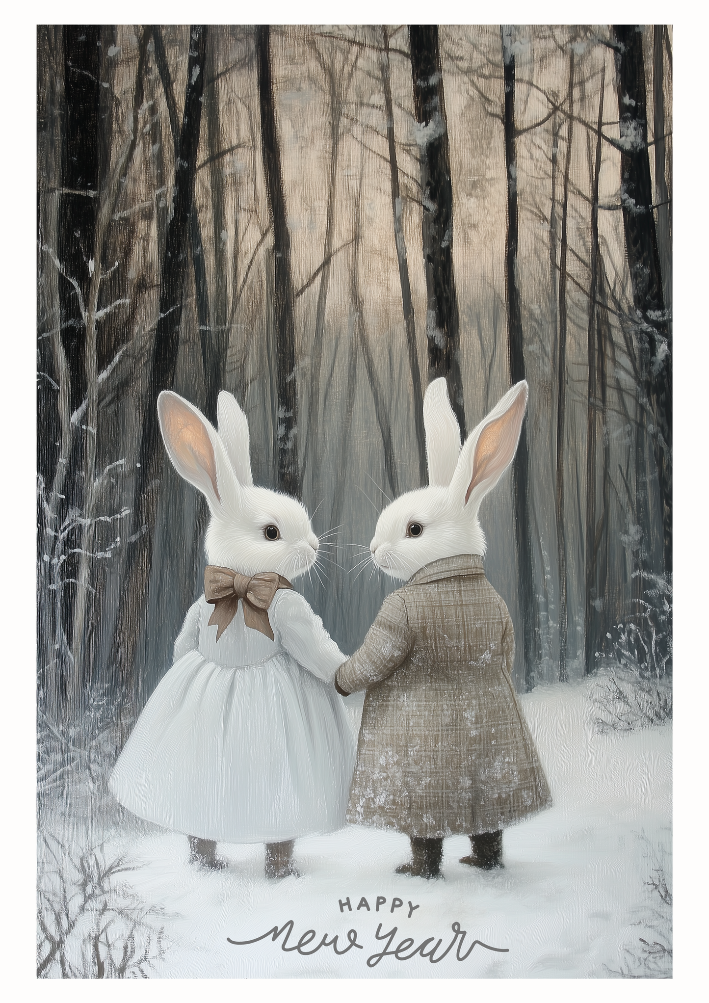 Set of digital Christmas postcards with cute bunnies