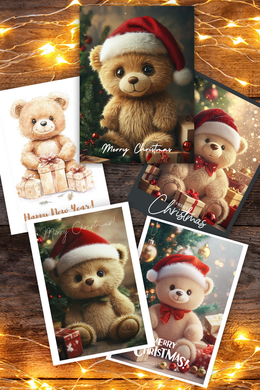 Set of digital Christmas postcards with bears